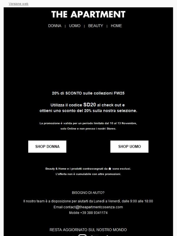 SINGLE DAY: 20% di sconto sulle collezioni FW25 ⚫ Acquista ora