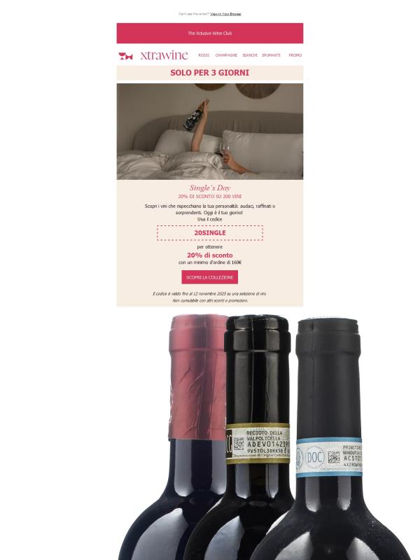 Arriva il Single’s Day: 20% di sconto su 200 vini