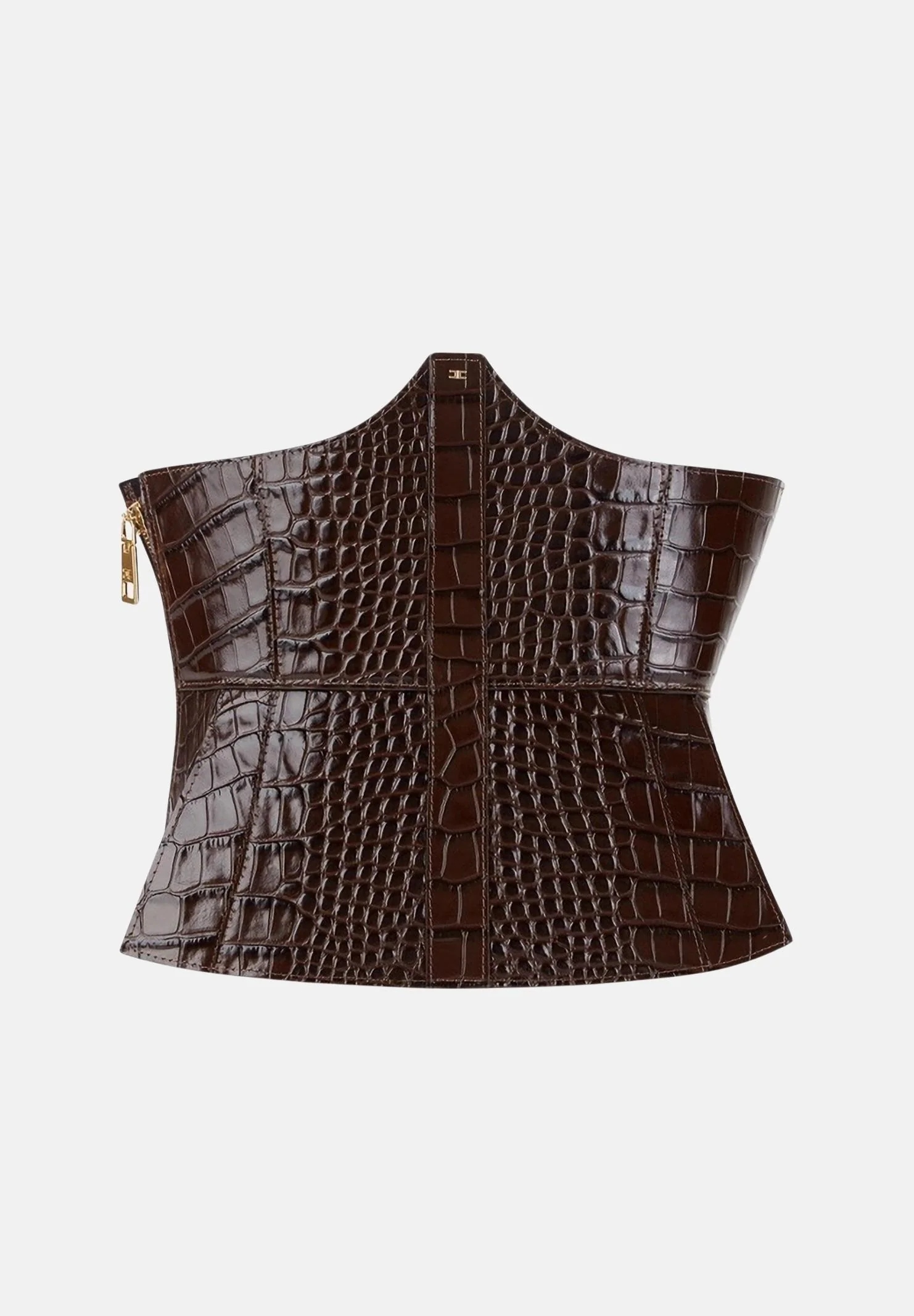 Image of ELISABETTA FRANCHI Cintura bustier marrone da donna con stampa cocco
