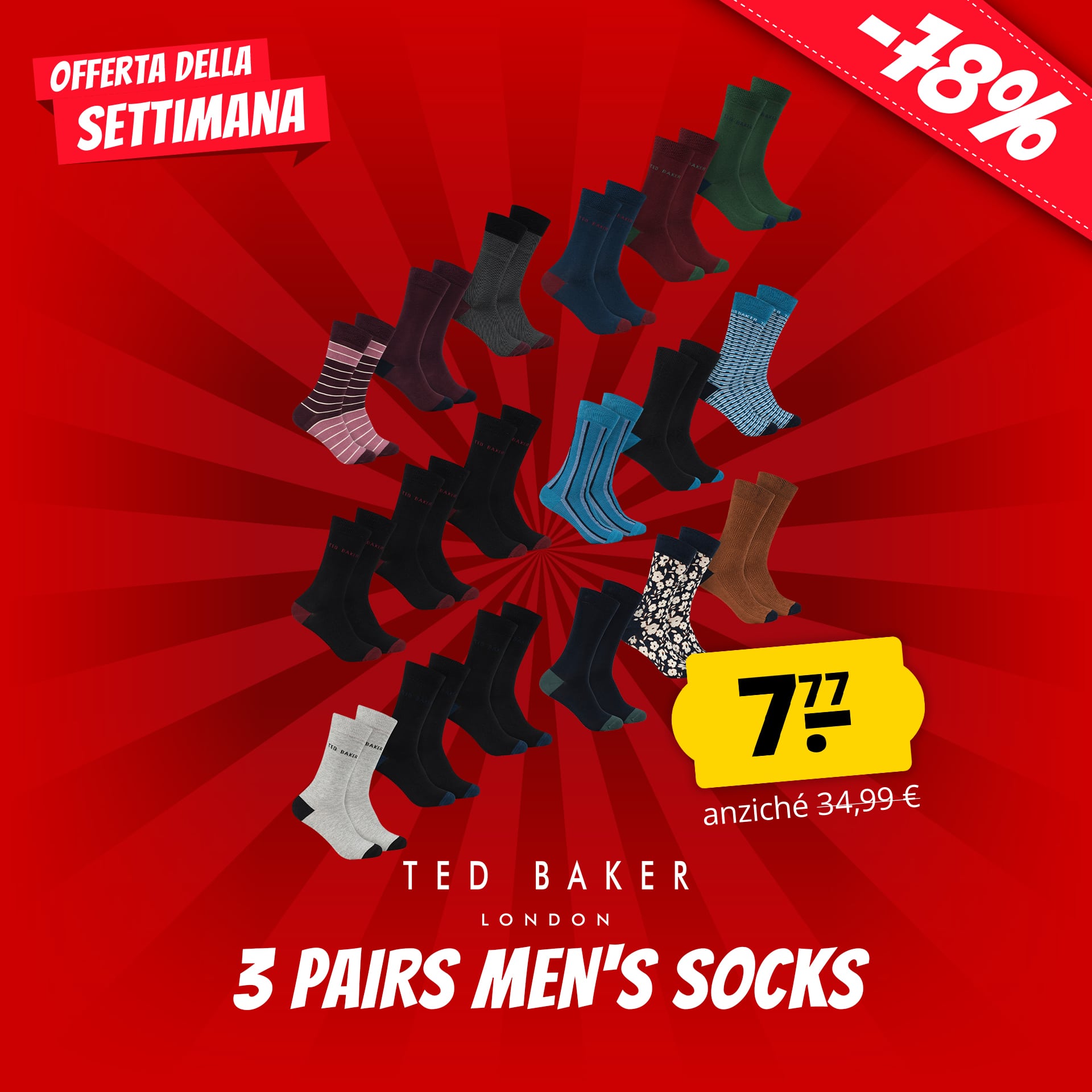 Ted Baker burgy uomo calzini 3 paia