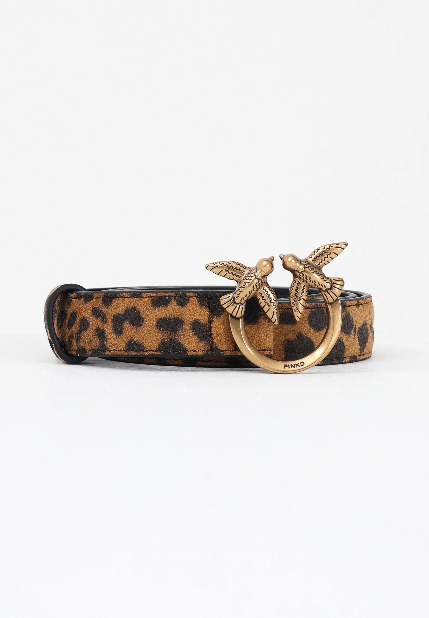 Image of PINKO Cintura cammello da donna in Suede Leopardato