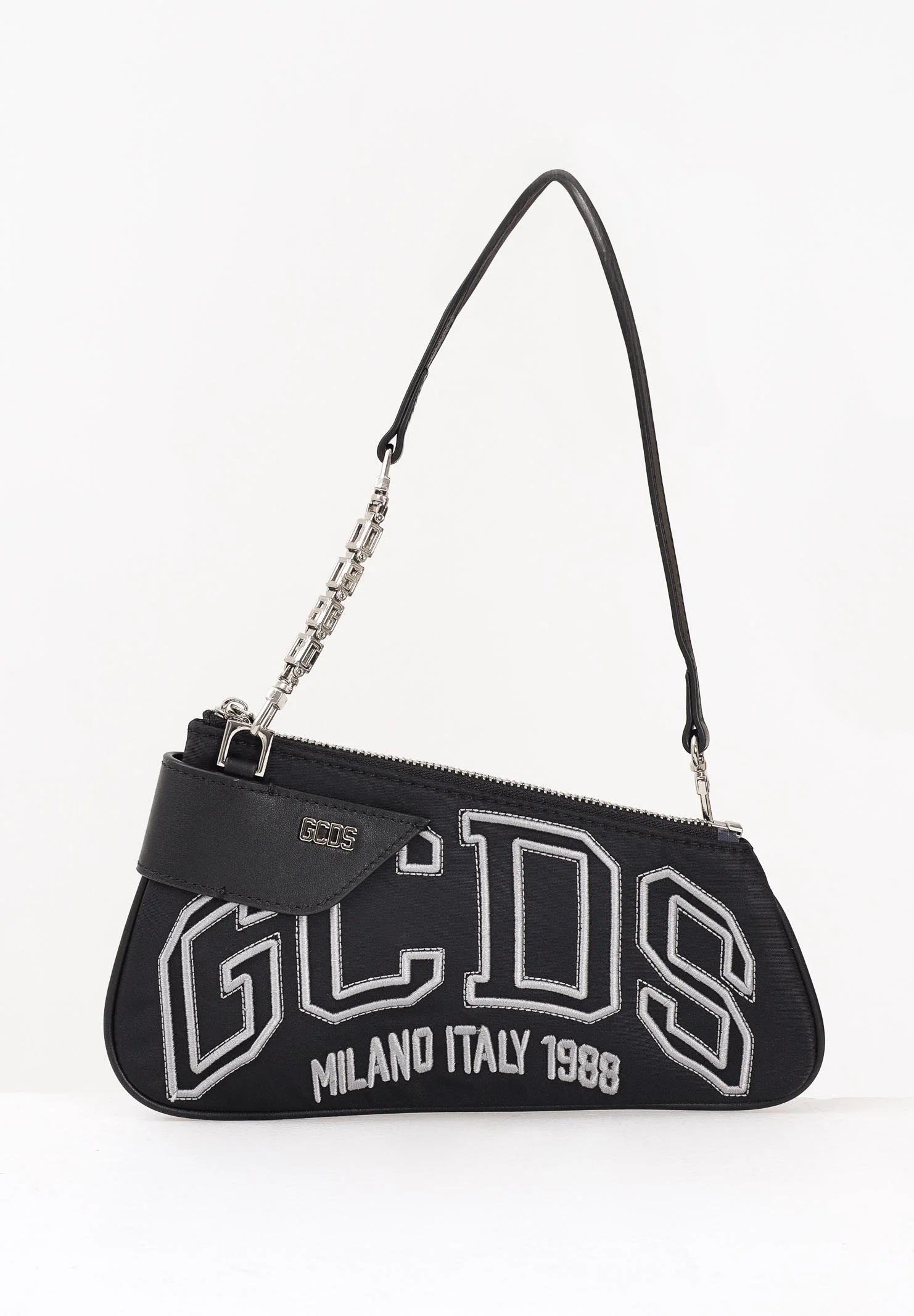 Image of GCDS Borsa a spalla nera da donna con logo