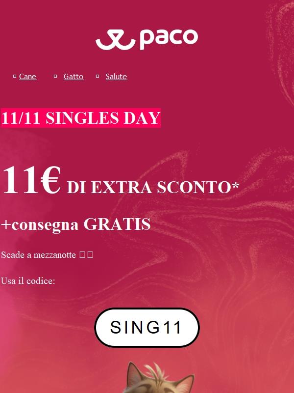 -11€ di extra sconto su Paco termina a mezzanotte! 🐱🐶