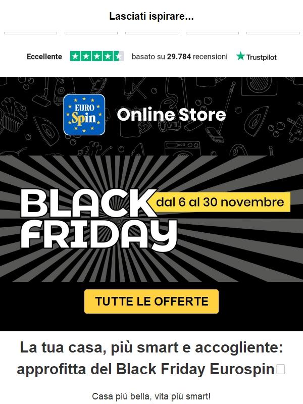 Ancora Black Friday Eurospin: tech e arredo con sconti fino al 50%! 💣