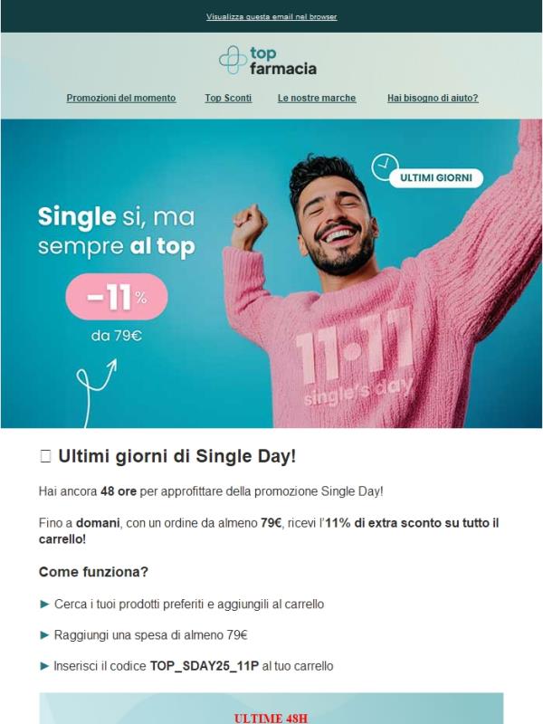 ⏳ Ultimi giorni per l’11% extra su tutto!