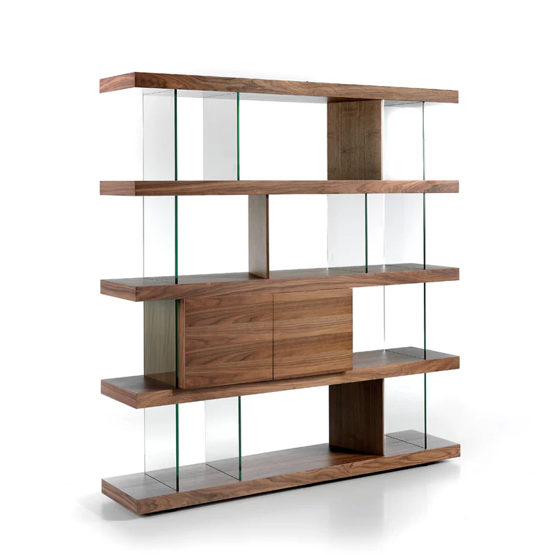 Libreria in legno e vetro temperato