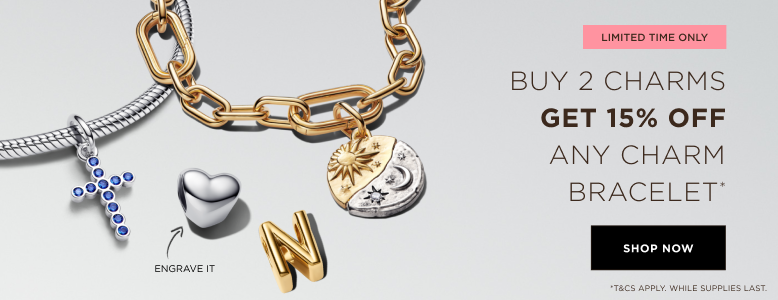 Buy 2 charms, get 15% off any charm bracelet