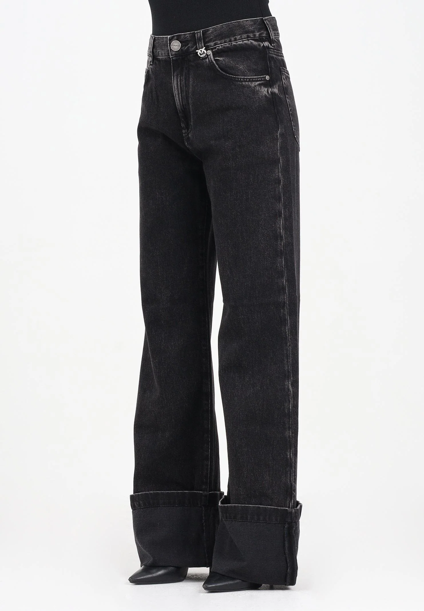 Image of PINKO Jeans wide-leg in denim nero da donna