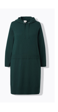 Abito di maglia in cotone biologico con effetto a più strati, cappuccio e maniche lunghe