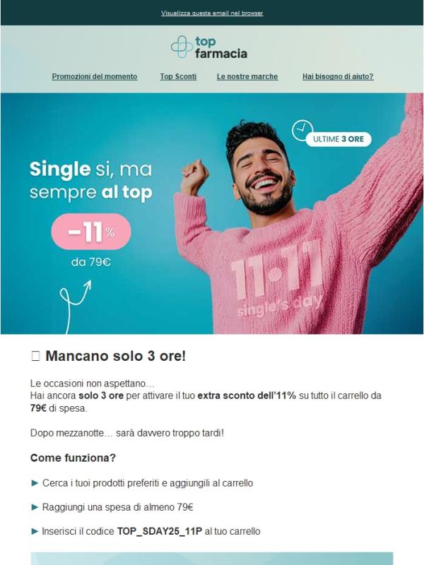 🚨 Ultime 3 ore: –11% extra su tutto!