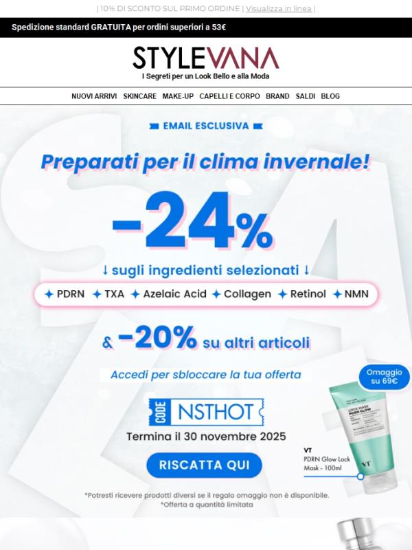 🔥 -24% PDRN + Maschera VT IN REGALO. Pronti per l'inverno!