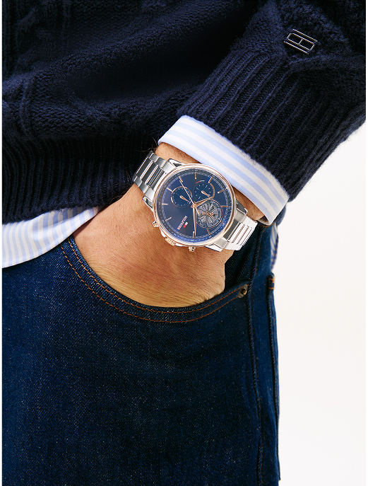 Orologio cronografo bicolore con quadrante blu