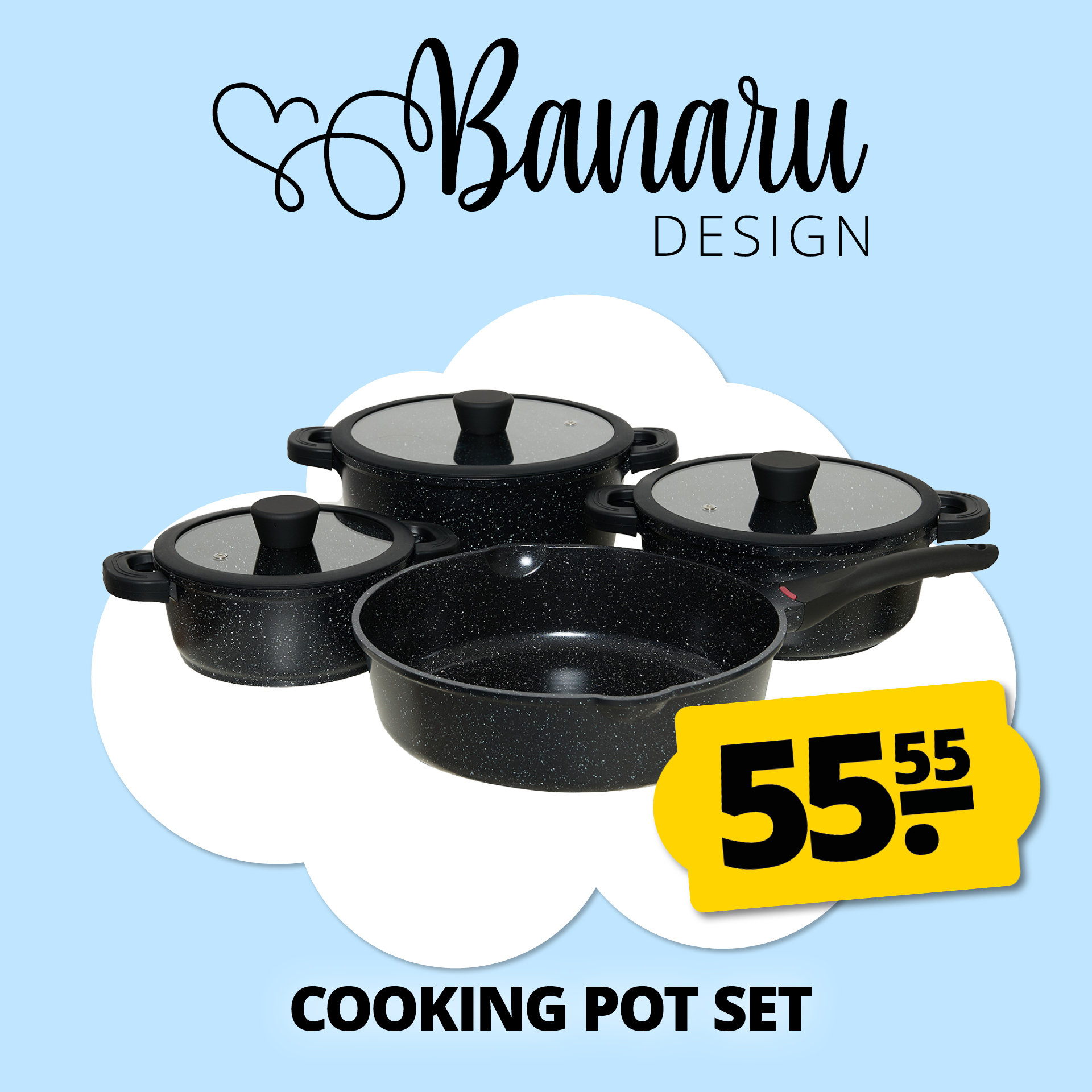 banaru design pentola in alluminio set 7 pezzi