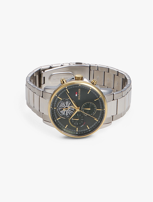 Orologio cronografo bicolore con quadrante verde