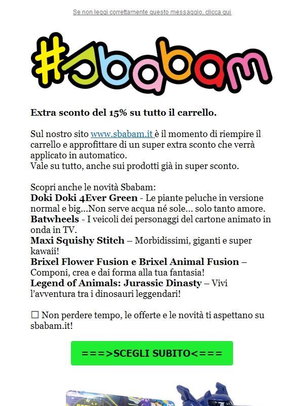 Fuori Tutto fino a lunedì 3 novembre sui giocattoli Sbabam