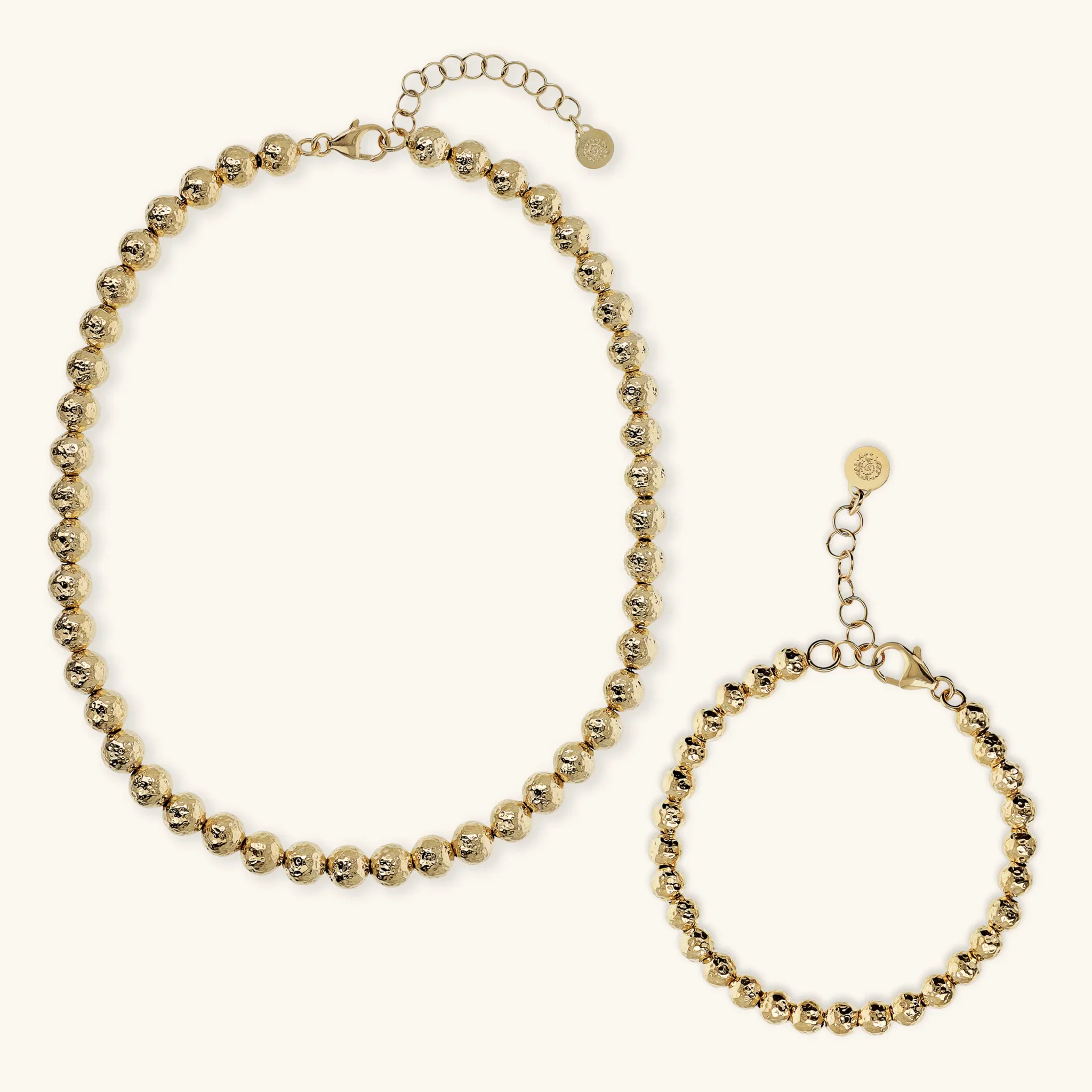 Image of Set Collana Girocollo + Bracciale con Sfere Martellate