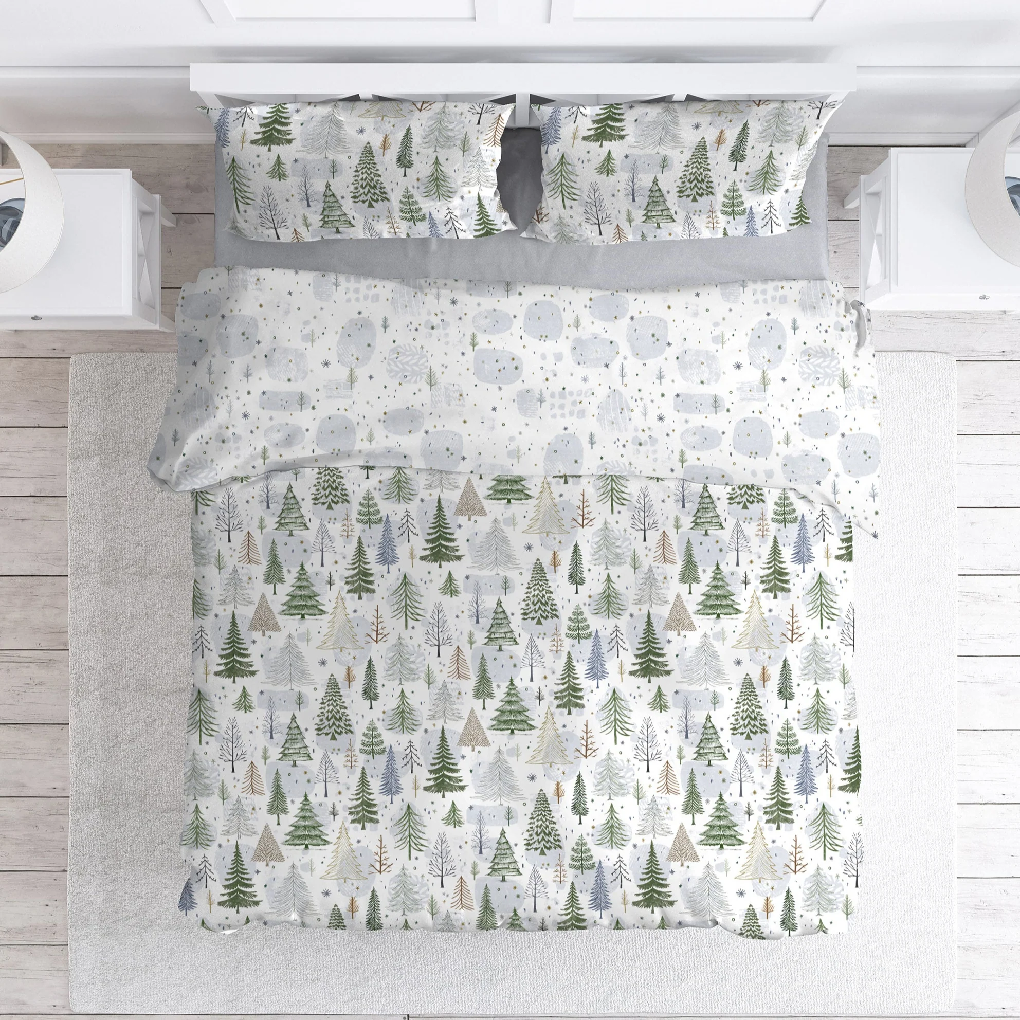 Image of Parure Copripiumino in Percalle <br>di Cotone Doubleface Fantasia Abeti - <b>Nuuksio