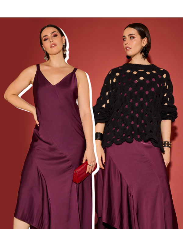 Abito maxi in raso dal taglio svasato e smanicato con scollo a V