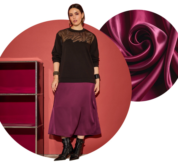 Gonna midi dal taglio svasato in raso con cintura elastica