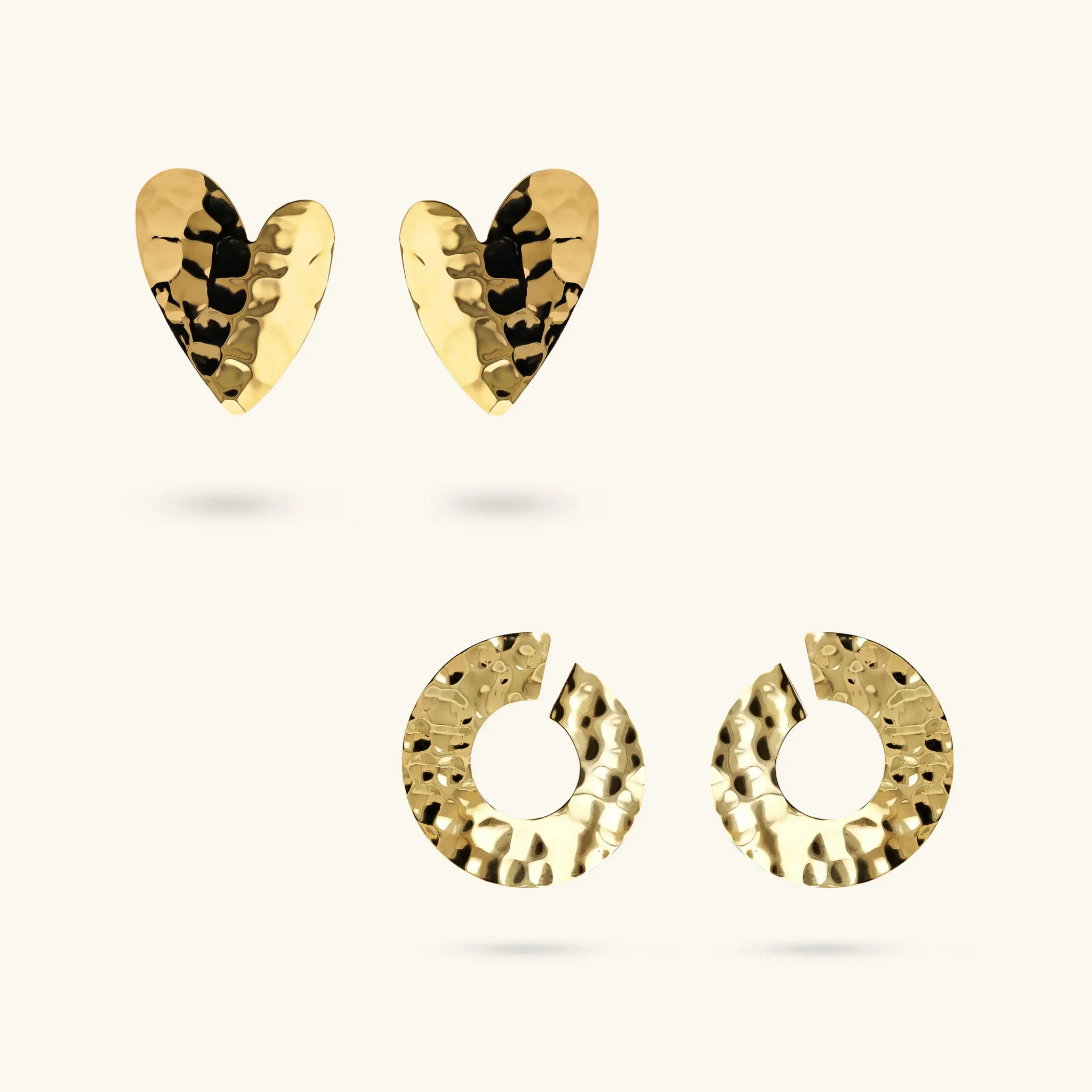 Image of Set Orecchini Cuore + Orecchini ad Anello Martellati