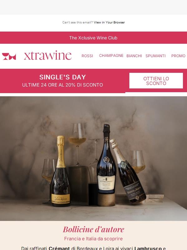 20% di sconto sulla nostra selezione di spumanti pregiati