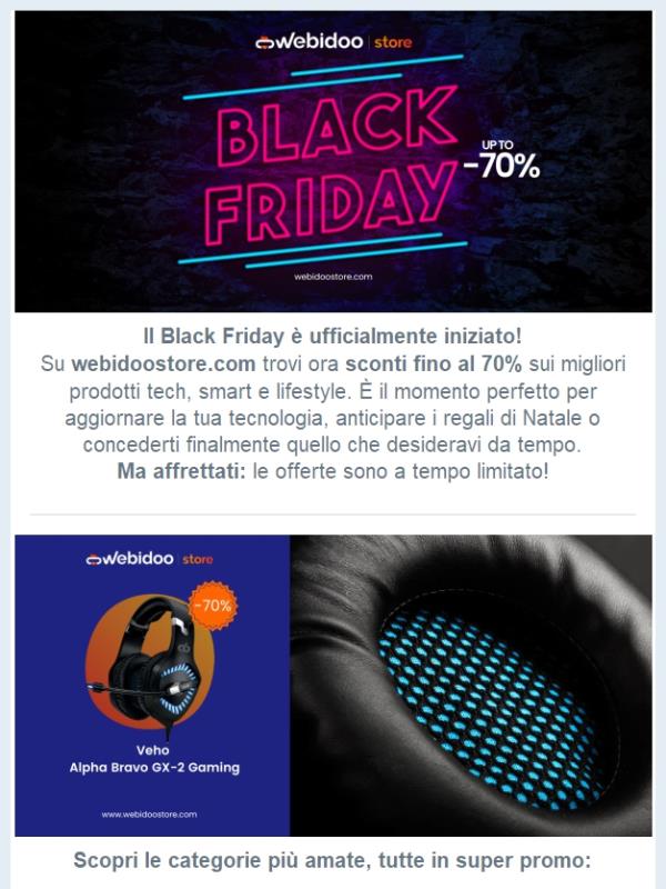 Black Friday Webidoo Store: sconti fino al 70%!