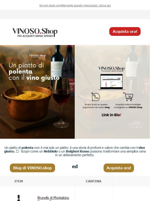 🍷 VINOSO | Un piatto di polenta con il vino giusto