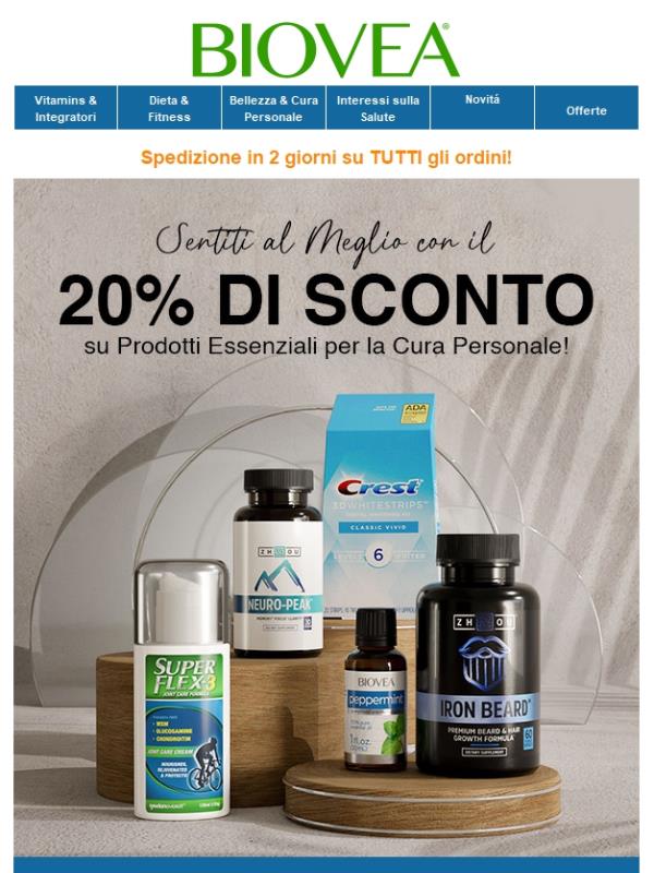 Risparmi per il Benessere: 20% di Sconto su Prodotti Essenziali per la Cura Personale!