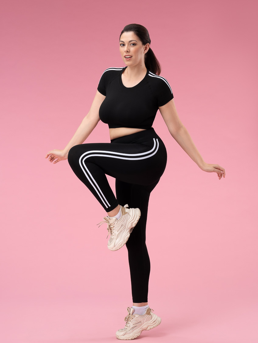 Image of Leggings Lungo Side Lines - Nero/bianco