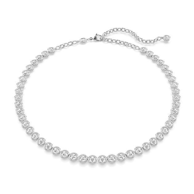 Collana Imber Tennis, Taglio Round, Bianca, Placcata rodio