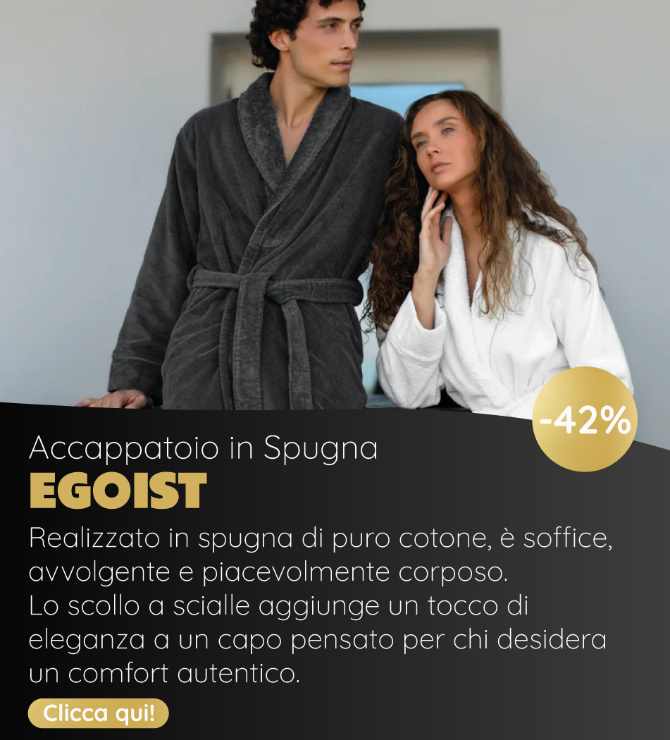 Accappatoio in Spugna di Puro Cotone Egiziano con Scollo a Scialle - Egoist