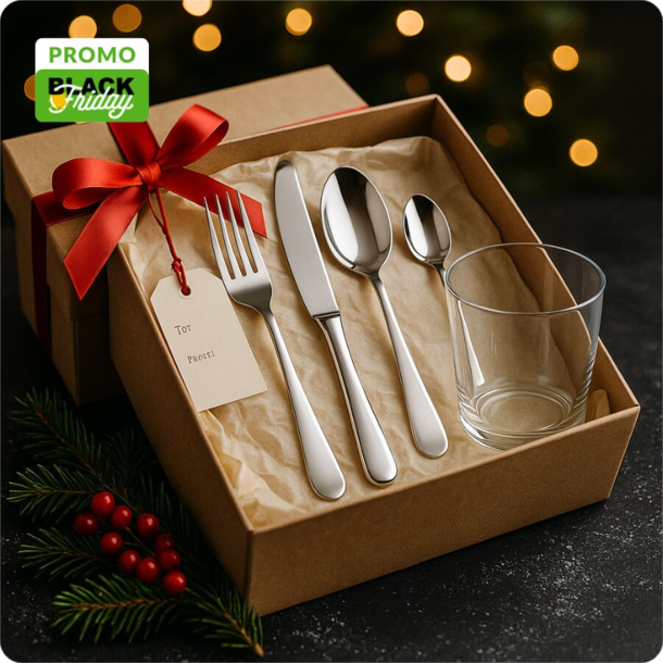 Set Servizio Posate in Acciaio 24 pezzi + Bicchieri Acqua 6 pezzi