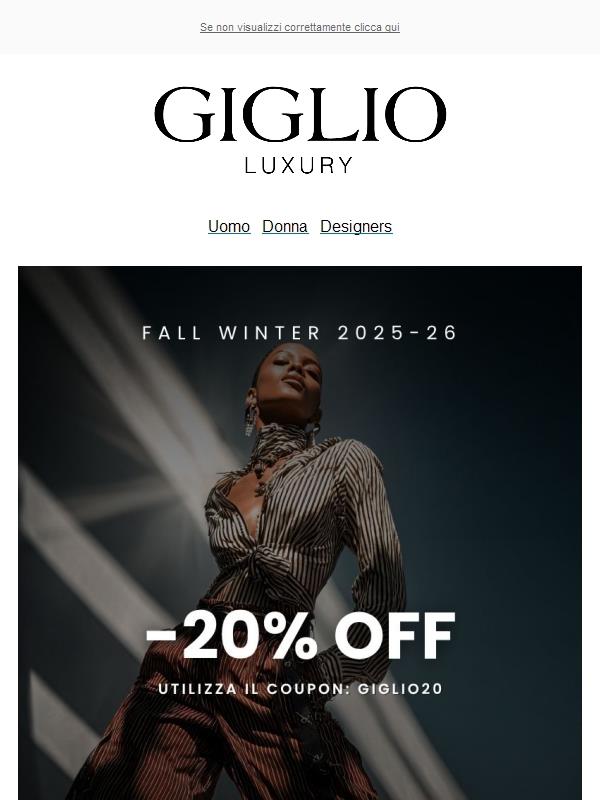 -20% OFF sulla FW25-26