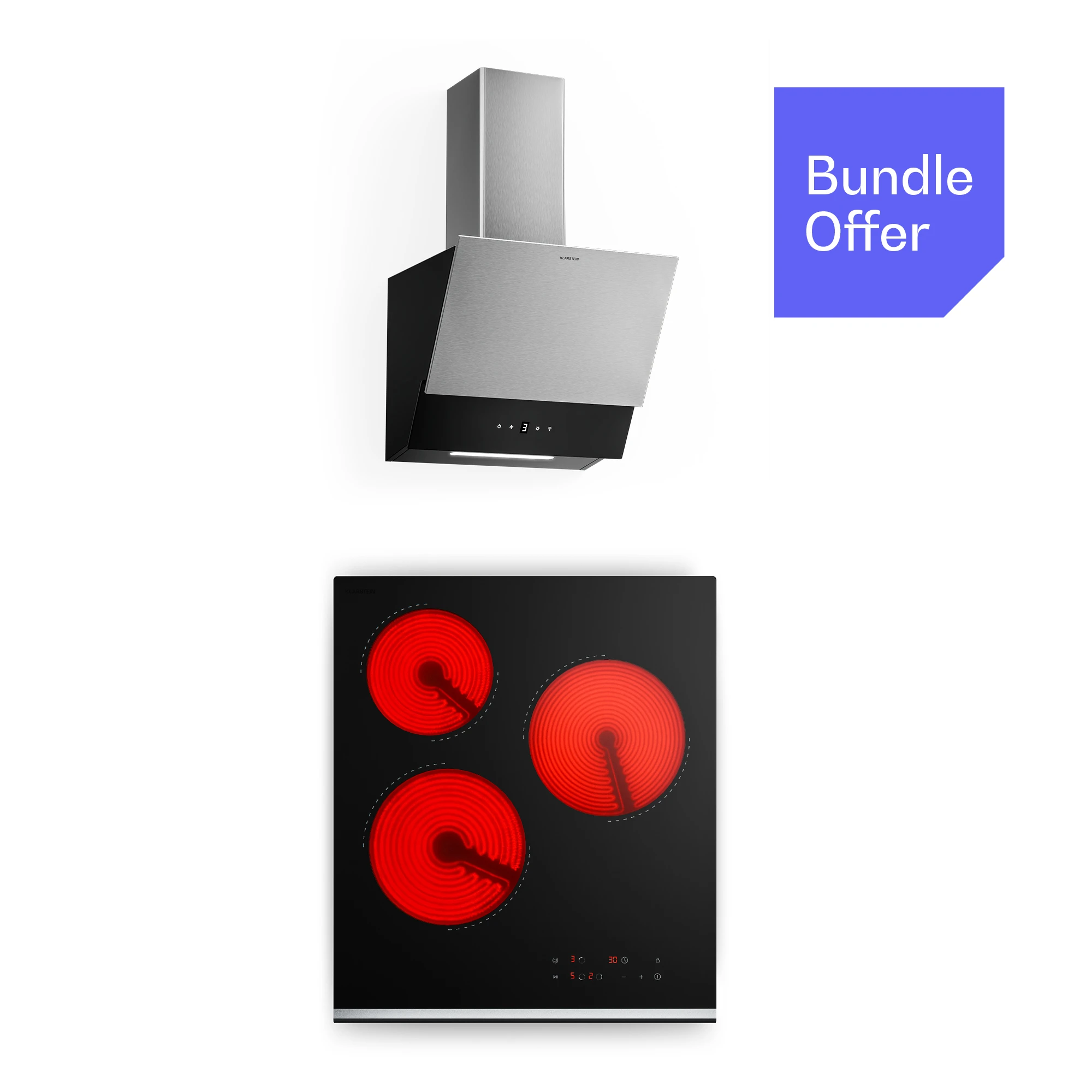 Klarstein Verosteel vetroceramica + cappa a parete 45 cm