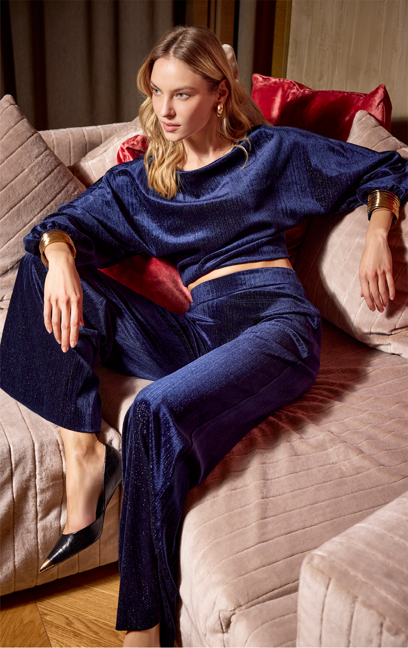 Blusa lurex maniche a sbuffo