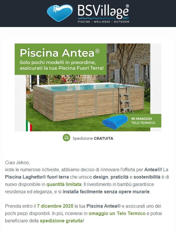 Piscina Antea: c’è una seconda chance! Con Regalo e Spedizione Gratuita!