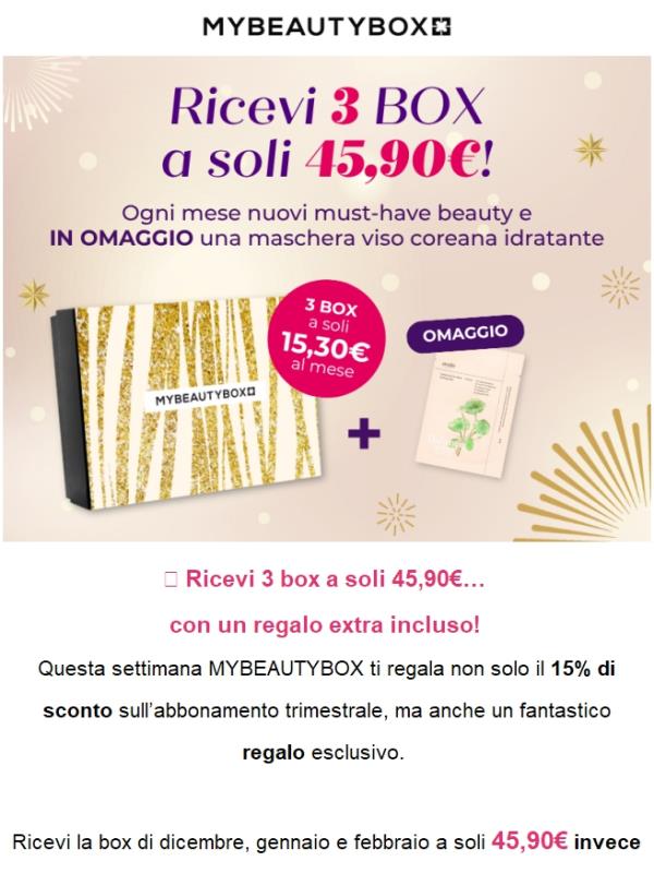 🎁 Solo 45,90€ per 3 mesi di prodotti beauty