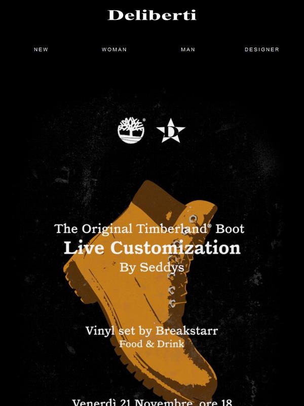 Deliberti x Timberland® event: Venerdì 21 Novembre - The Original Timberland® Boot Live Customization by Seddys