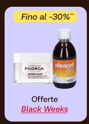 „Banner con prodotti Filorga Oxygen-Glow e Vibracell Named. Bollino giallo con testo: ‘Fino al -30%.’ Testo: ‘Offerte Black Weeks.’ Sfondo lilla con cornice scura.“ „Banner con prodotti Filorga Oxygen-Glow e Vibracell Named. Bollino giallo con testo: ‘Fino al -30%.’ Testo: ‘Offerte Black Weeks.’ Sfondo lilla con cornice scura.“
