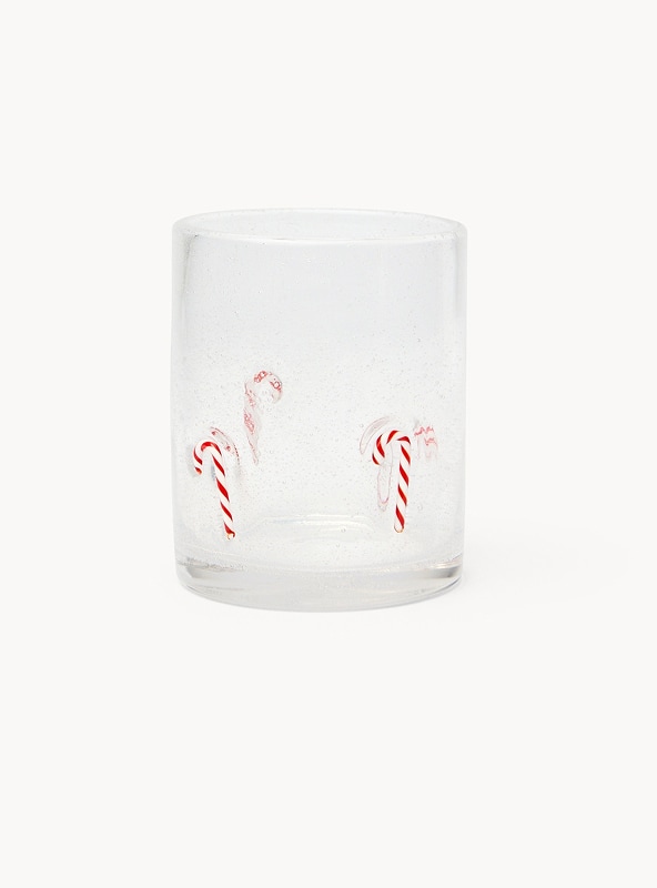 Bicchiere in vetro con applicazioni bastoncini di zucchero