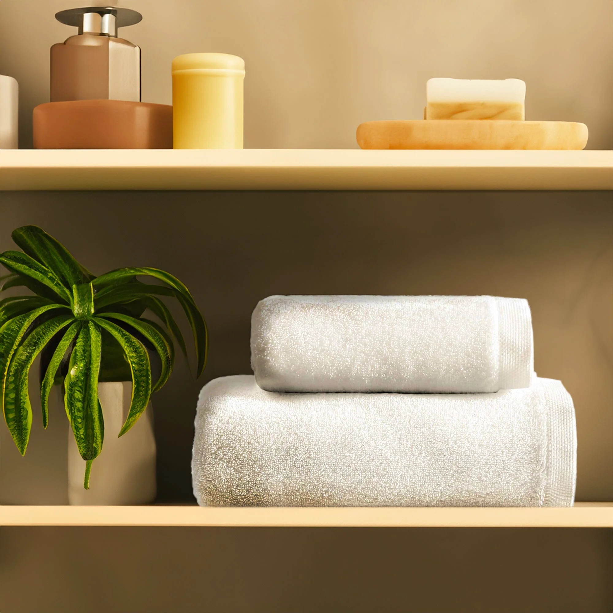 Image of Coppia di Asciugamani in Spugna <br>in Cotone Pettinato - <b>Eden