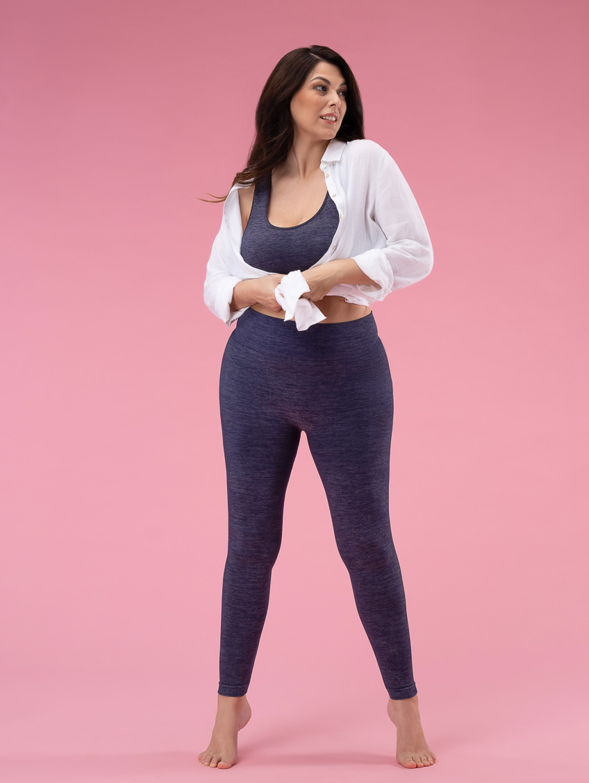 Image of LEGGINGS DONNA DENIM TINTA UNI BLU
