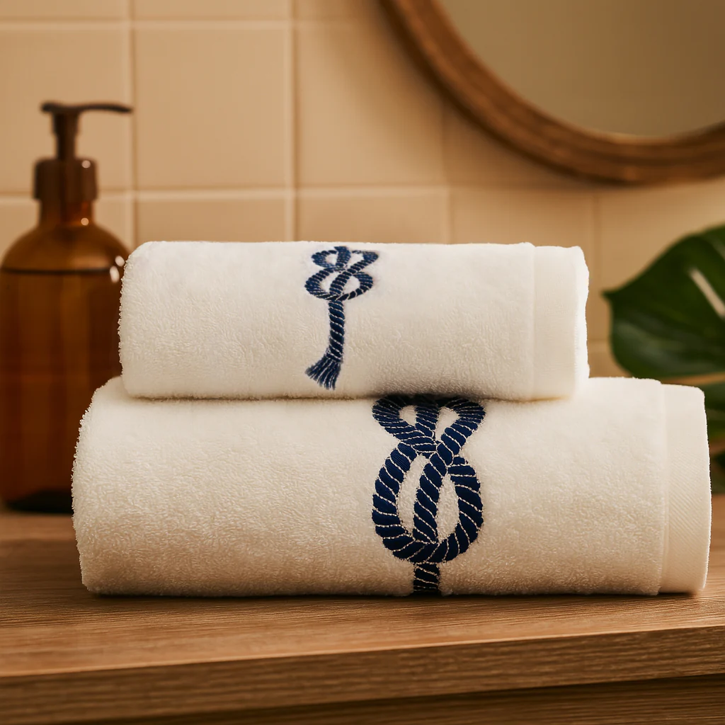 Image of Coppia di Asciugamani in Spugna <br>in Cotone con Ricamo - <b>Vespucci