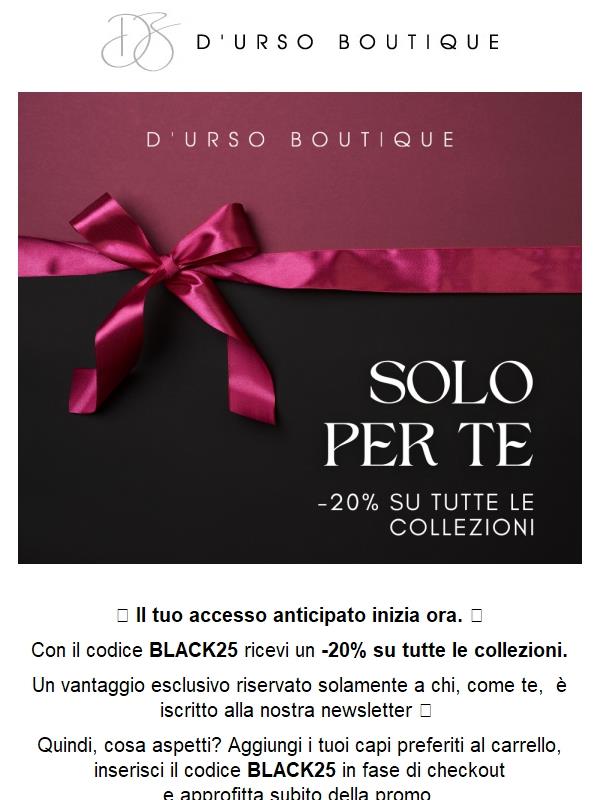 Solo per te: -20% su tutte le collezioni💥