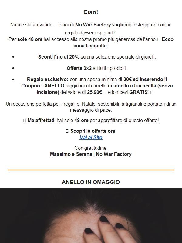 🎄 Solo per 48 ore: Sconti fino al 20% + 3x2 + un anello in regalo! 🎁