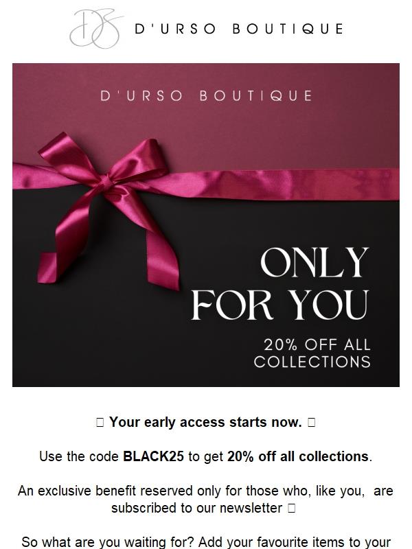 Just for you: 20% off all collections💥