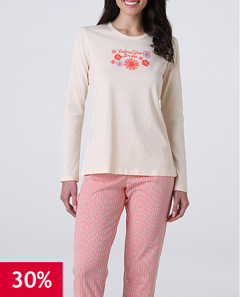 Pigiama Lungo in jersey, avorio stampato