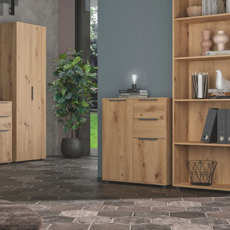 Mobile Multiuso Armadietto 2 Ante 2 Cassetti con Ripiani  in Legno - 72x35x88 cm Rovere