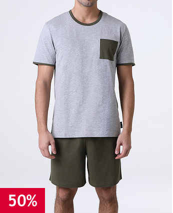 Pigiama corto girocollo in jersey, grigio melange