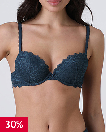 Reggiseno imbottito con ferretto Graphic Lace in pizzo, ottanio